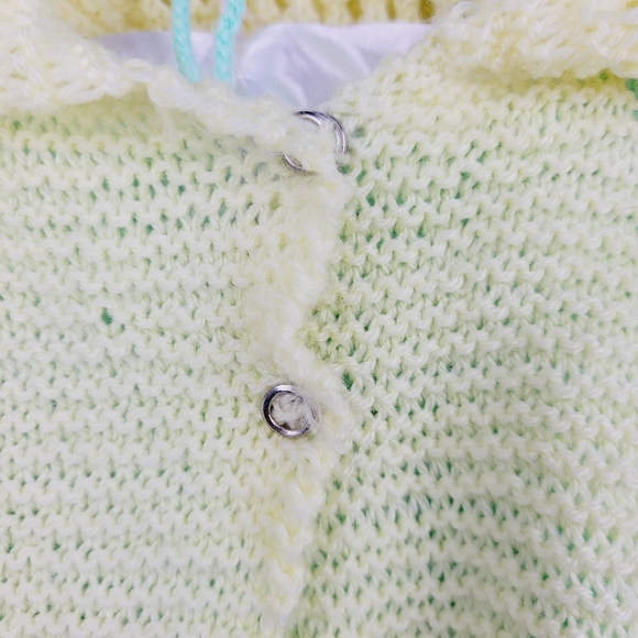 Infant Baby Crochet Dress And Sweater Set Hand Crafted Green And Yellow - Picture 14 of 16